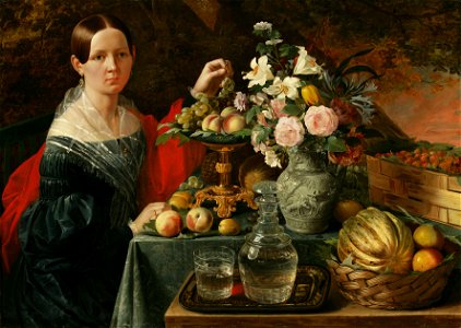 Jan Chrucki. Partret nieviadomaj z kvietkami i fruktami, 1838