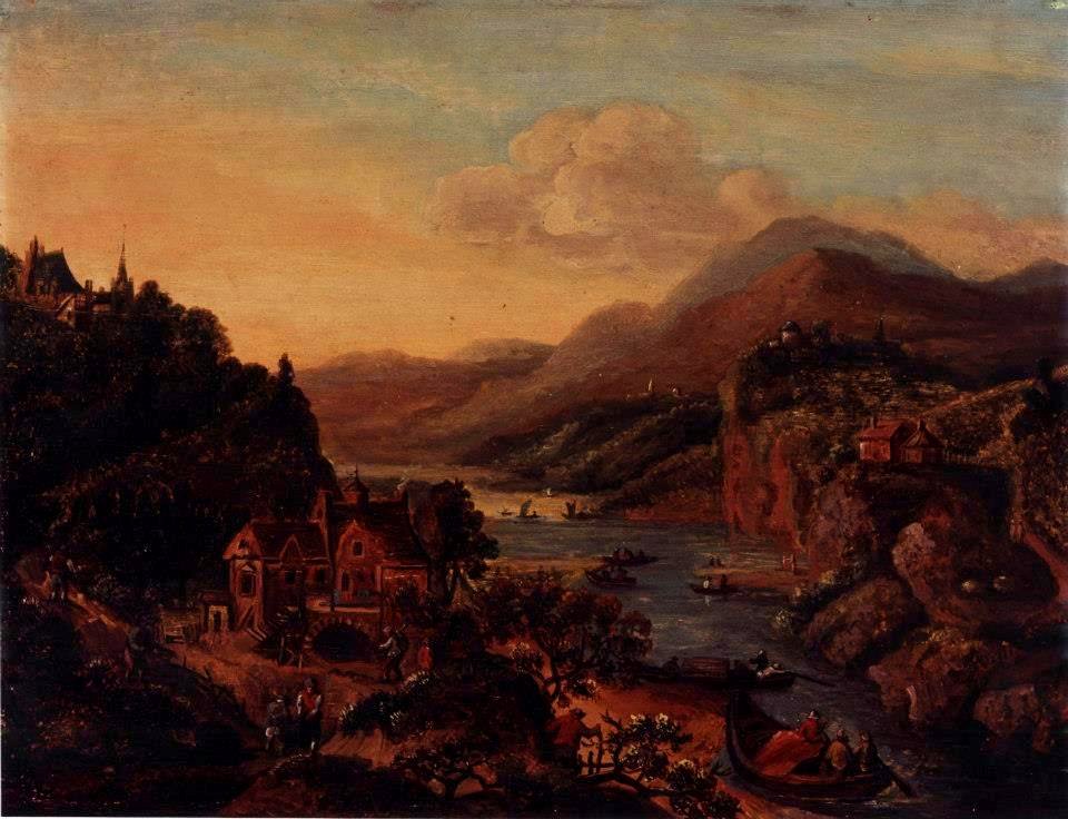 Jan Brueghel - Paisagem com barcos e figuras