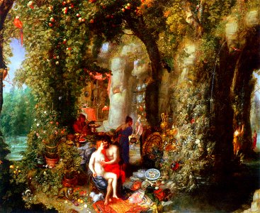 Jan Brueghel the Elder - Odysseus and Calypso, 1616. Free illustration for personal and commercial use.