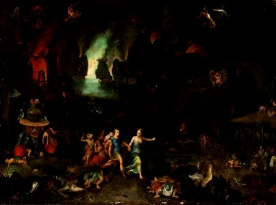 Jan Brueghel the Elder (Attr.) - Aeneas and the Cumaean Sibyl in the Underworld. Free illustration for personal and commercial use.