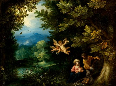 Jan Brueghel de Oude ^ Hans Rottenhammer - Rest on the Flight into Egypt - 283 - Mauritshuis