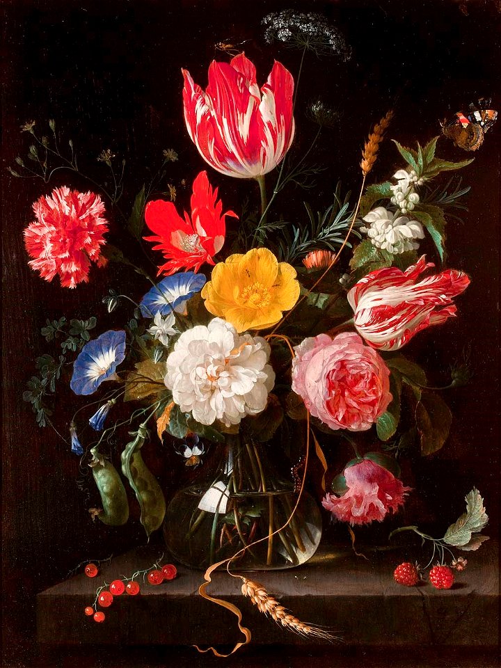 Jan Davidsz. de Heem - Glass Vase with Flowers on a Stone Ledge