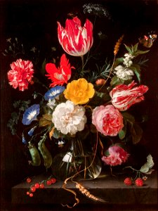 Jan Davidsz. de Heem - Glass Vase with Flowers on a Stone Ledge