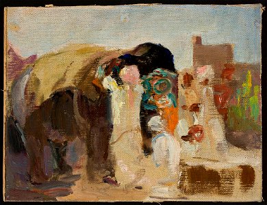 Jan Ciągliński - Jaipur – painting the elephant. From the journey to India - MP 1673 MNW - National Museum in Warsaw