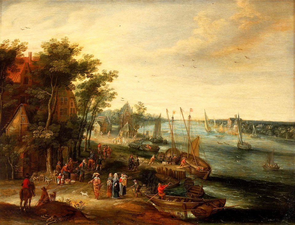 Jan Brueghel, the Elder - A Landscape with a Village on the Bank of a River