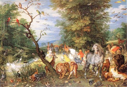 Jan Brueghel (I) - The Animals Entering the Ark - WGA03549. Free illustration for personal and commercial use.
