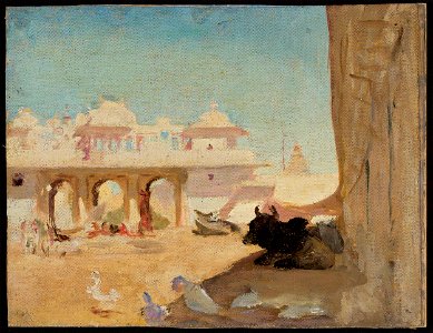 Jan Ciągliński - Courtyard of maharajah's palace. From the journey to India - MP 1669 MNW - National Museum in Warsaw