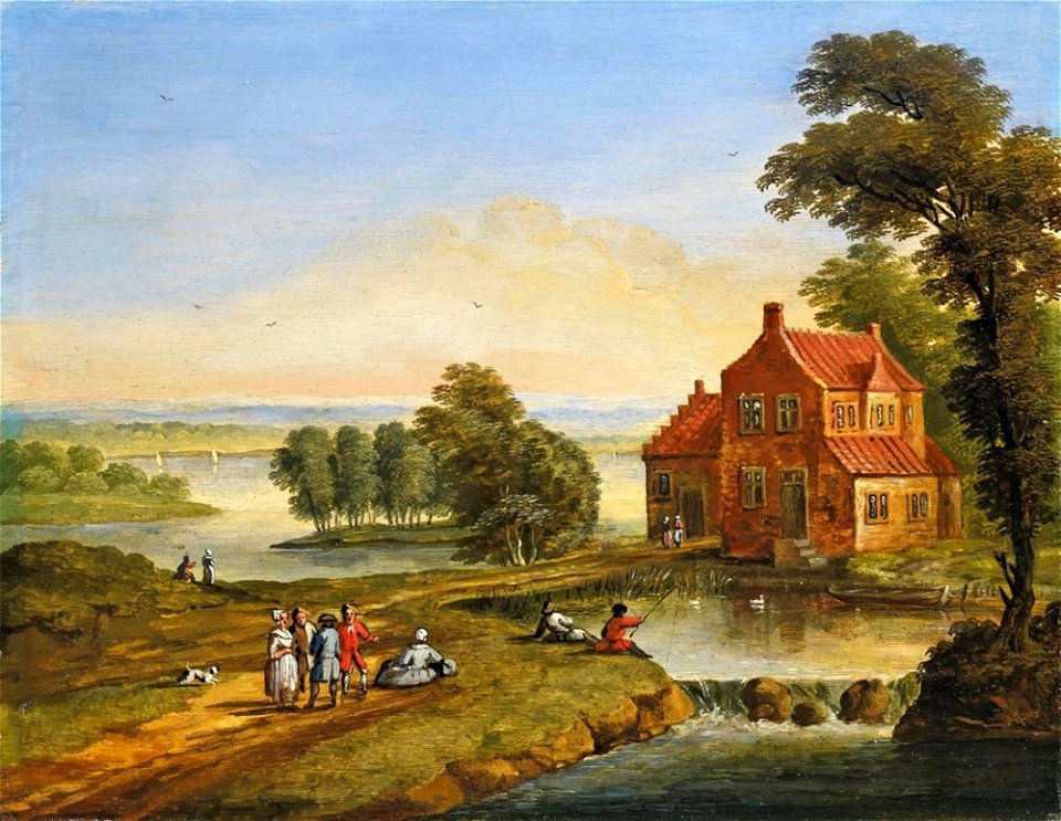 Jan Frans van Bredael - River landscape with anglers