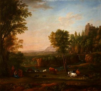 Jan Frans Beschey (1717-1799) - A Wooded River Landscape with a Piping Shepherdess, Cattle and Goats - 247869 - National Trust