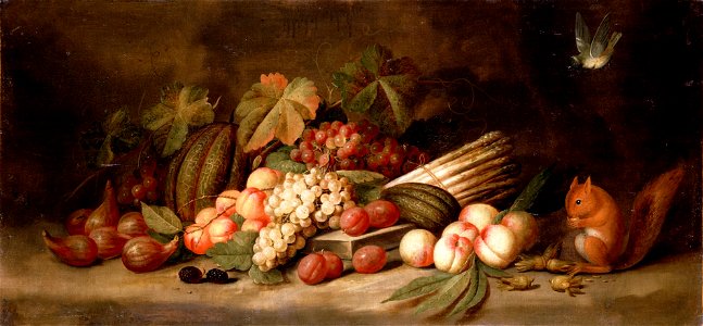 Jan Frans van Son (Attr.) - Still Life with Fruit and a Squirrel - Google Art Project. Free illustration for personal and commercial use.