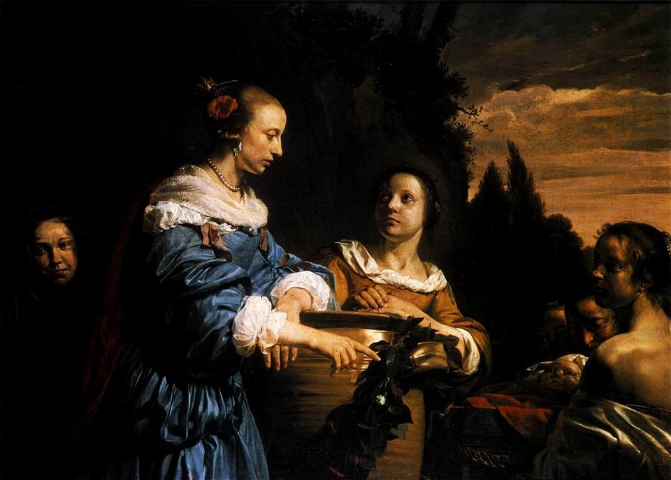 Jan de Bray - Pharaoh's Daughter with Her Attendants and Moses in the Reed Basket - WGA03135