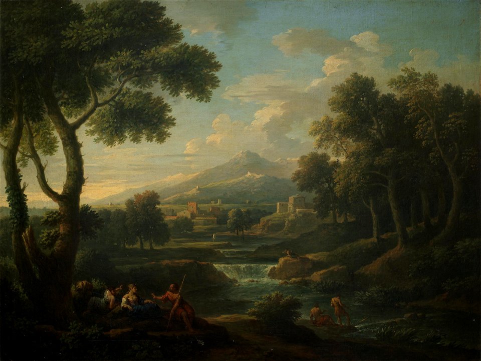 Jan Frans van Bloemen - An Italianate landscape with figures resting by a river