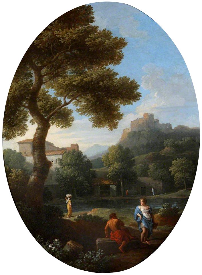Jan Frans van Bloemen (1662-1749) - A Classical Landscape with a Man and a Woman Conversing and a Distant Hill Town and Castle - 608995 - National Trust