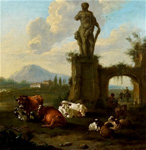 Jan Franz Soolmaker (Umkreis) Hirten mit Vieh in Ruinen