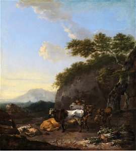 Jan Frans Soolmaker - Cattle in a hilly landscape