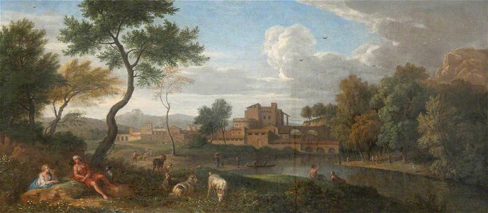 Jan Frans van Bloemen (1662-1749) (style of) - Italianate River Landscape with Figures and a Town by a River - 1548143 - National Trust
