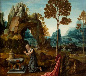 Jan de Beer - Penitent St. Jerome in a landscape. Free illustration for personal and commercial use.