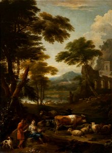 Jan Frans van Bloemen (1662-1749) - A Wooded Landscape with Figures - 108885 - National Trust