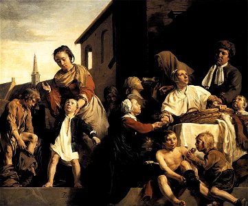 Jan de Bray - Tending Children at the Orphanage in Haarlem - WGA03131. Free illustration for personal and commercial use.