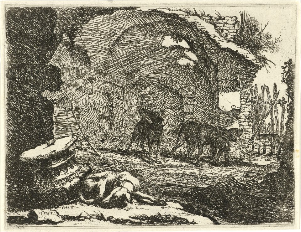 Jan Fyt - Four dogs at a ruin