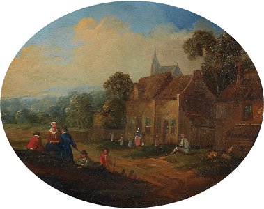 Jan Frans van Bredael (I) - Landscape with peasants and a village