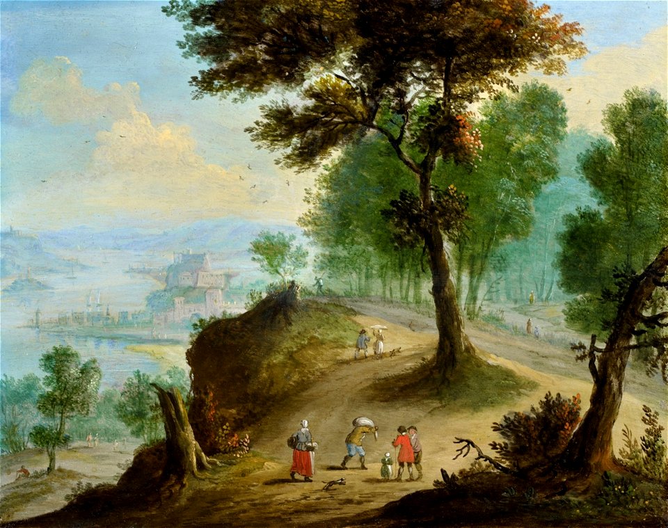 Jan Frans van Bredael - Wooded Landscape with Figures and a River