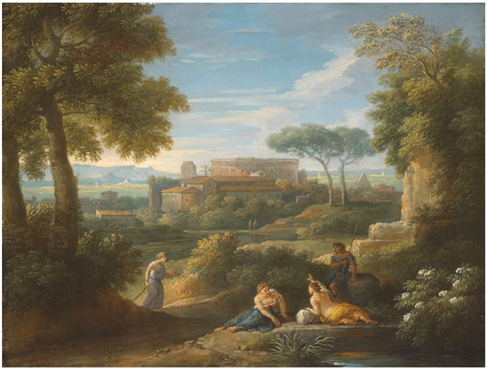 Jan frans van bloemen called orrizzonte Travellers resting beside a road, a town beyond 055316)
