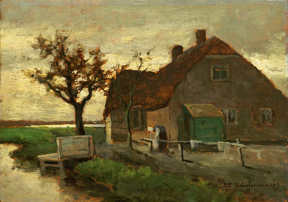 Jan Hendrik Weissenbruch - Boerenhuis aan een vaart