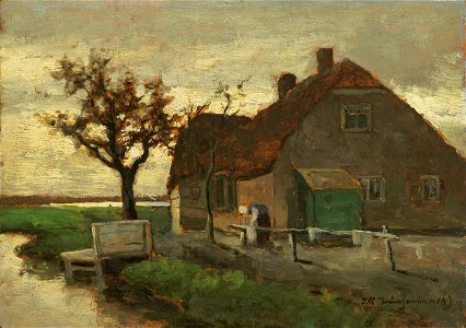 Jan Hendrik Weissenbruch - Boerenhuis aan een vaart