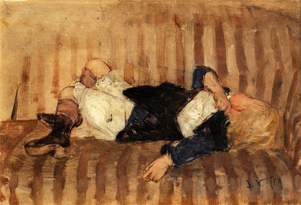 Jan Frans Verhas - Study of Louise Ponselet, lying on a sofa
