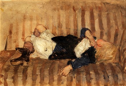 Jan Frans Verhas - Study of Louise Ponselet, lying on a sofa