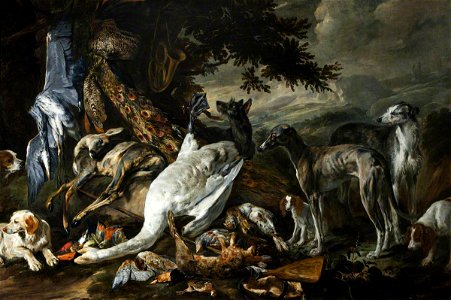 Jan Fyt (1611-1661) - Swan and Other Dead Birds with Sporting Dogs in a Landscape - 108905 - National Trust. Free illustration for personal and commercial use.