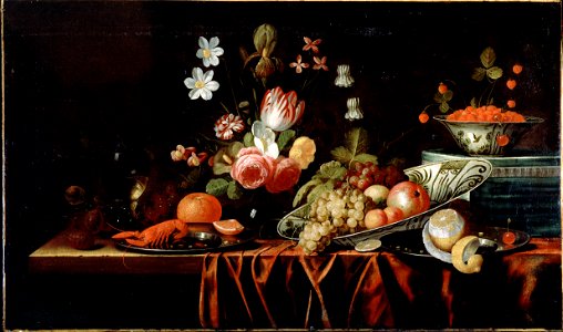 Jan Frans van Son (Attr.) - Still-life with Fruit, Flowers and Crayfish - Google Art Project
