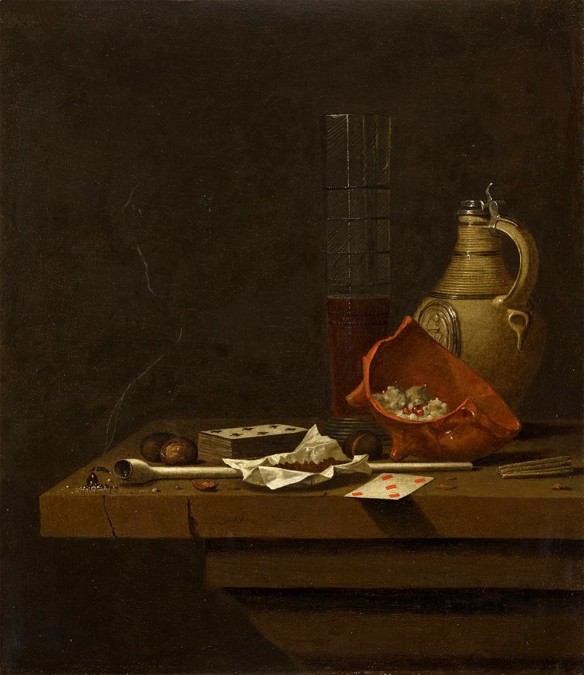 Jan Fris Raucherstillleben mit Stövchen und Tonkrug