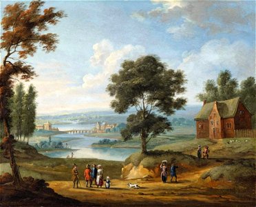 Jan Frans van Bredael - River landscape with a bridge