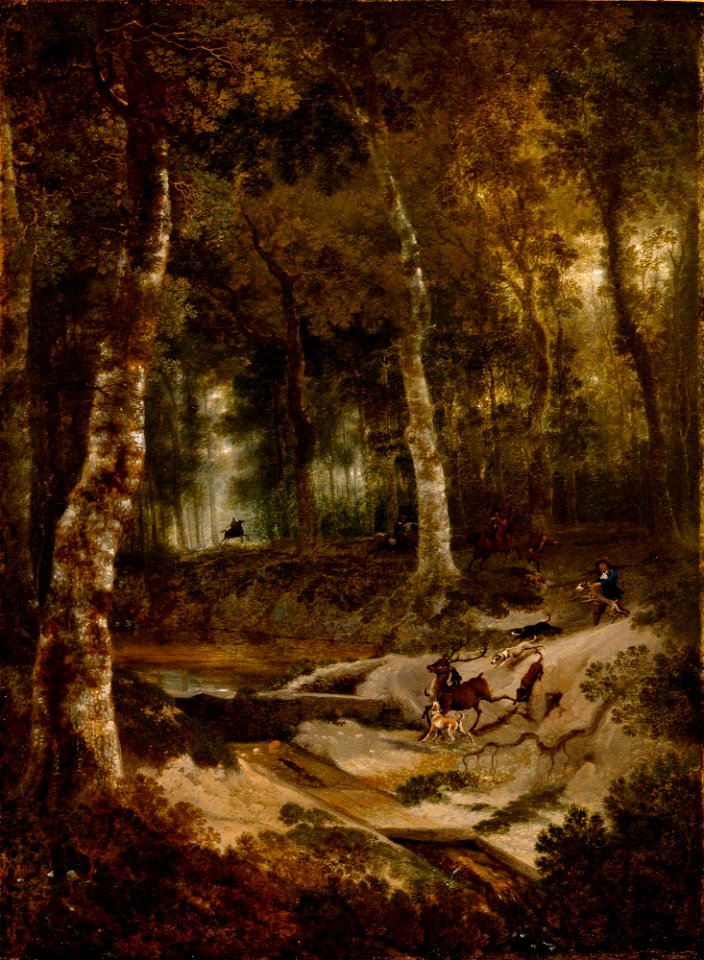 Jan Hackaert - Forest Landscape with Stag Hunt - 50.198 - Detroit Institute of Arts