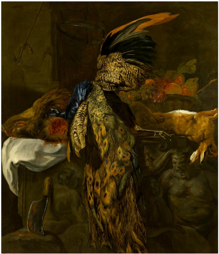 Jan Fyt - Hunting trophy with a dead peackock and a boar's head
