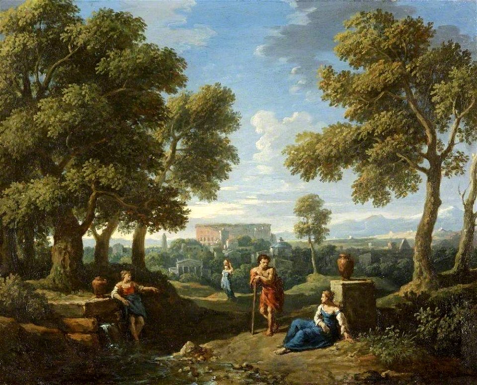 Jan Frans van Bloemen (1662-1749) - A Classical Landscape, with Figures Conversing by a Fountain - 732183 - National Trust