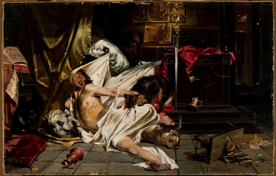 Jan Czesław Moniuszko - Man fighting with wolves - MP 1109 MNW - National Museum in Warsaw