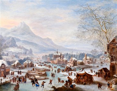 Jan Griffier - Winter Scene with Skaters - Google Art Project. Free illustration for personal and commercial use.