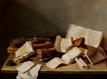 Jan Davidsz de Heem - Still Life with Books and a Violin - 613 - Mauritshuis