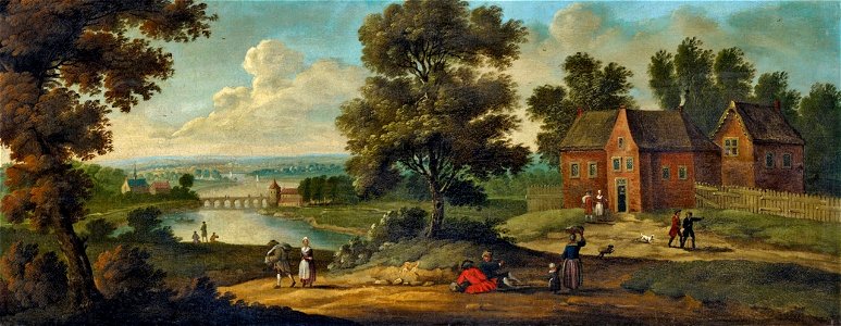 Jan Frans van Bredael - Figures in a Village by a River