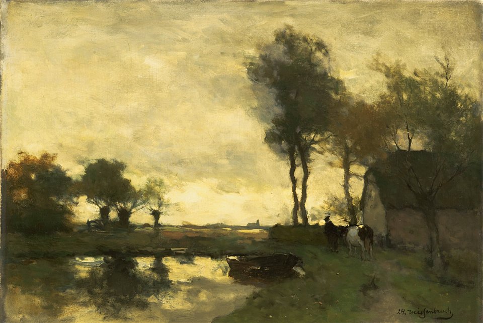Jan Hendrik Weissenbruch - Landschap met boerderij bij een plas