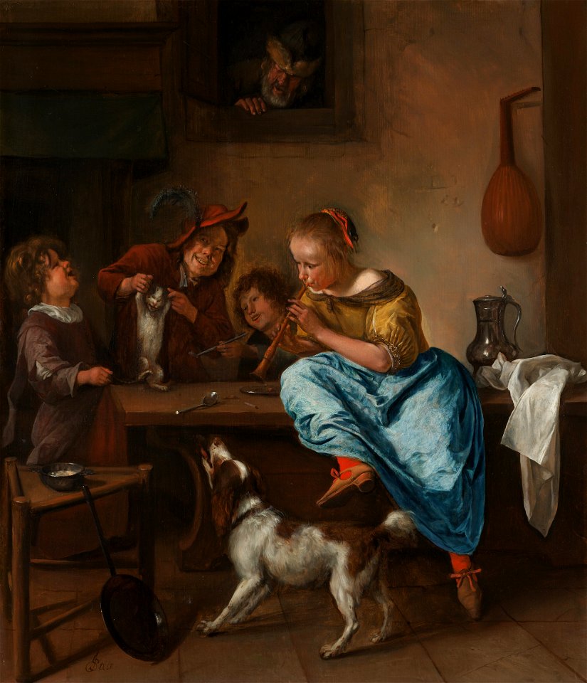 Jan Havicksz. Steen - Kinderen leren een poes dansen, bekend als 'De dansles' - Google Art Project