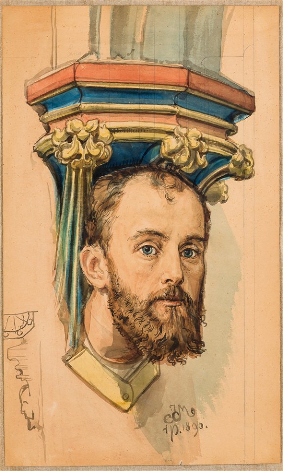 Jan Matejko - Carton for the polychrome from St Mary's Church - console in the shape of a male head (portrait of T. Stryjeński) - MNK IX-151 - National Museum Kraków