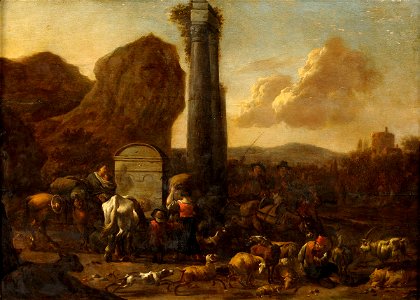 Jan Frans Soolmaker Reisende und Hirten an einem Brunnen