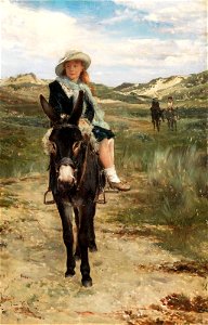 Jan Frans Verhas - The artist's daughter Martha, riding a donkey. Free illustration for personal and commercial use.