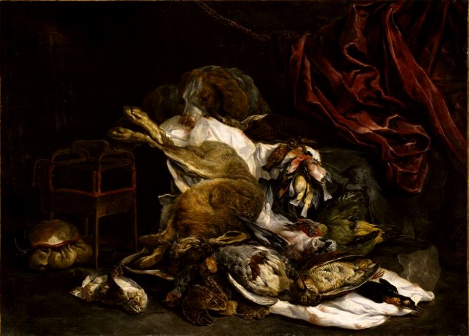 Jan Fyt - Dog with Dead Game and a Carved Bas-Relief