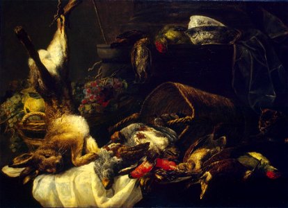 File:Giuseppe Recco - Grande natura morta cucina con verdure, piatto,  cestino, pollame morto e l'uva.jpg - Wikipedia