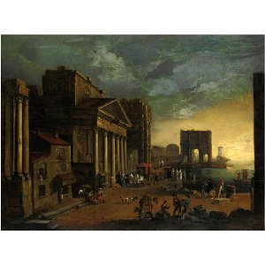 Jan Miel and Alessandro Salucci - Idealized view of a harbour with classic monuments